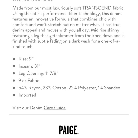 PAIGE Jeans, Skyline Skinny, Size 30 - Picture 9 of 9